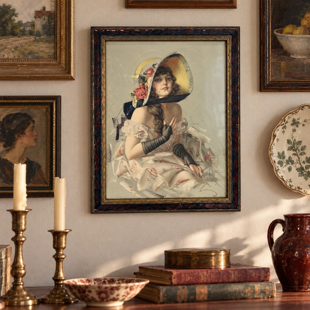 Rolf Armstrong An Old Fashioned Girl Framed Print, Romantic Wall Art